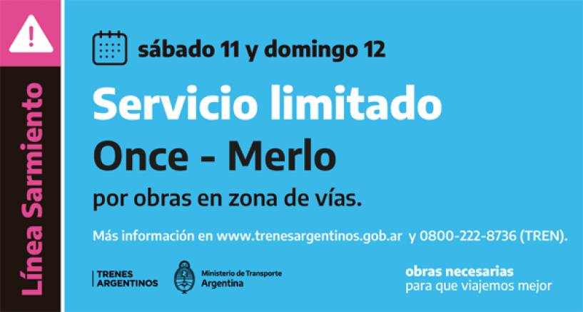 Por obras, la línea Sarmiento circulará  con servicio limitado  el fin de semana