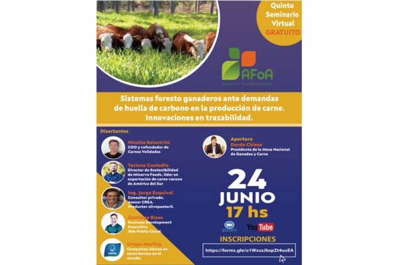 24 DE JUNIO: LLEGA EL QUINTO SEMINARIO VIRTUAL AFoA: Sistemas Foresto Ganaderos ante demandas de huella de carbono en producción de carne. Innovación en trazabilidad
